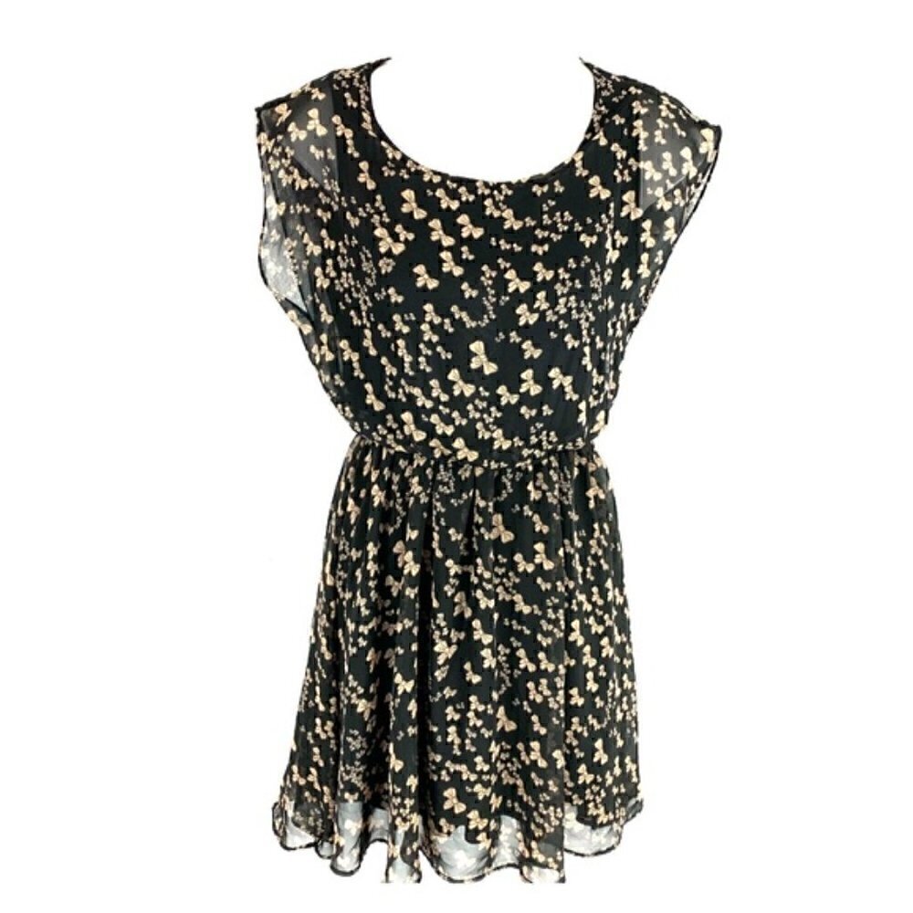 Lush Sheer Black & Tan Dress Bow Design